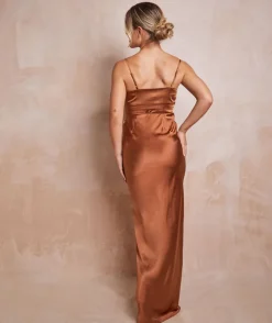 Cami Cowl Front Satin Bridesmaid Dress - Rust