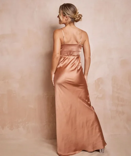 Cami Cowl Front Satin Bridesmaid Dress - Burnt Peach
