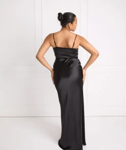 Cami Cowl Front Satin Bridesmaid Dress - Black