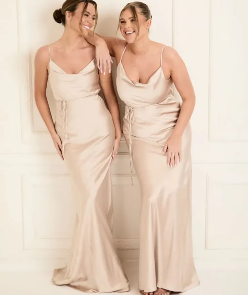 Cami Cowl Front Satin Bridesmaid Dress - Oyster