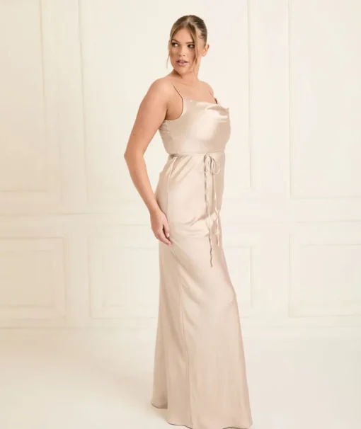 Cami Cowl Front Satin Bridesmaid Dress - Oyster