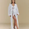 Chiffon Sleeve Maxi Satin Robe - White