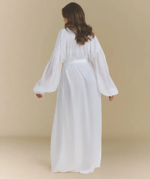 Chiffon Sleeve Maxi Satin Robe - White