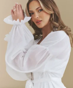 Chiffon Sleeve Maxi Satin Robe - White