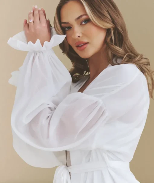 Chiffon Sleeve Maxi Satin Robe - White