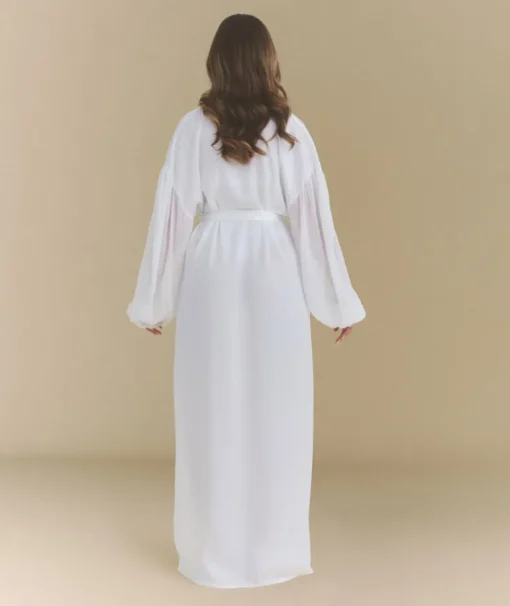 Chiffon Sleeve Maxi Satin Robe - White