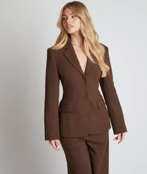 Cinched Waist Blazer - Chocolate Brown
