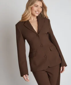 Cinched Waist Blazer - Chocolate Brown