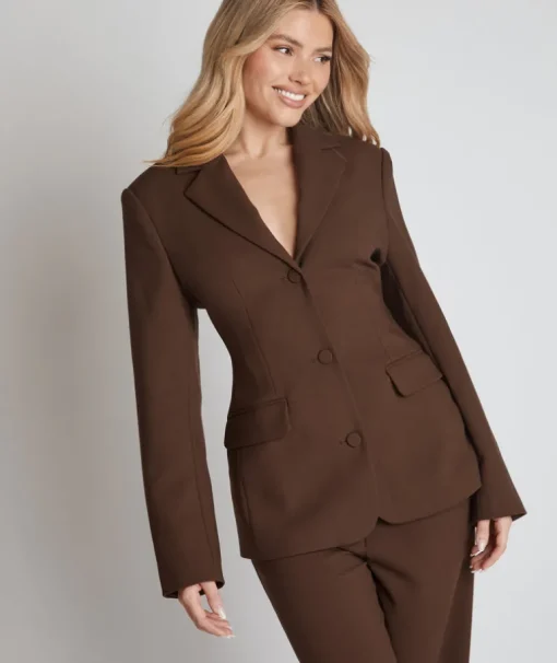 Cinched Waist Blazer - Chocolate Brown
