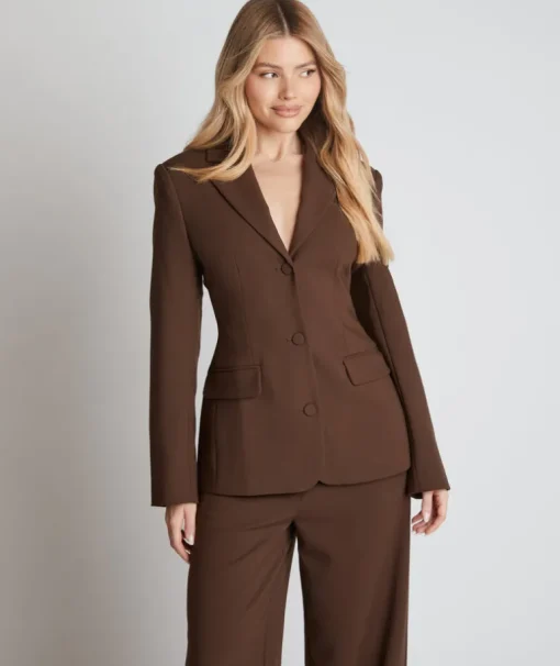 Cinched Waist Blazer - Chocolate Brown