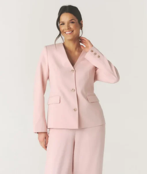 Collarless Tailored Jacket - Pink