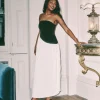 Contrast Bandeau Pleated Maxi Dress - Mono