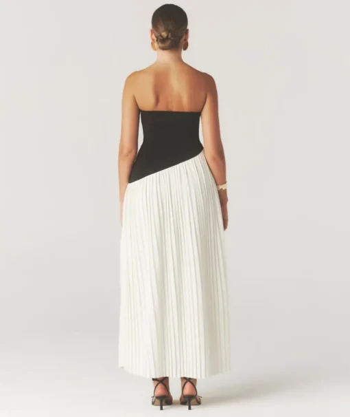 Contrast Bandeau Pleated Maxi Dress - Mono