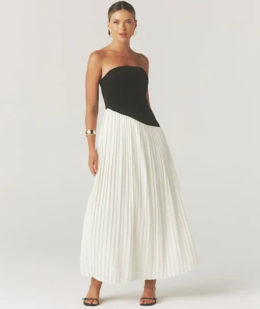 Contrast Bandeau Pleated Maxi Dress - Mono