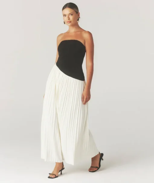 Contrast Bandeau Pleated Maxi Dress - Mono
