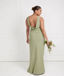 Cowl Back Crepe Bridesmaid Dress - Sage