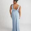 Cowl Back Crepe Bridesmaid Dress - Pale Blue