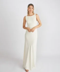 Cowl Back Crepe Bridesmaid Dress - Almond