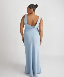 Cowl Back Crepe Bridesmaid Dress - Pale Blue