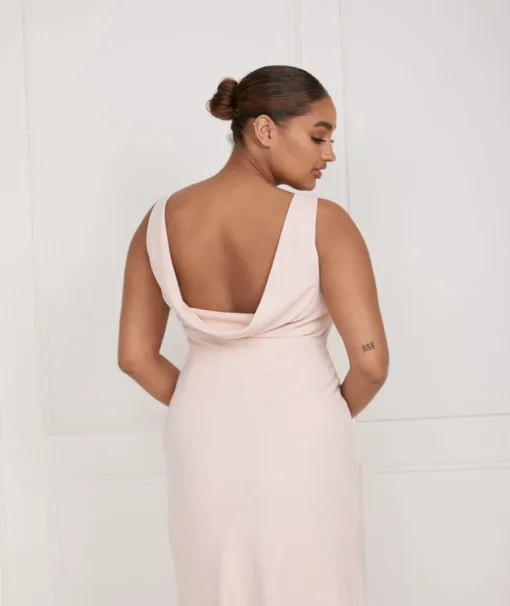 Cowl Back Crepe Bridesmaid Dress - Blush