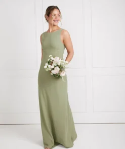 Cowl Back Crepe Bridesmaid Dress - Sage