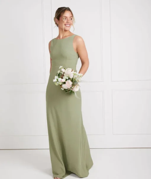Cowl Back Crepe Bridesmaid Dress - Sage