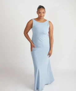 Cowl Back Crepe Bridesmaid Dress - Pale Blue