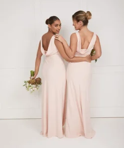 Cowl Back Crepe Bridesmaid Dress - Blush