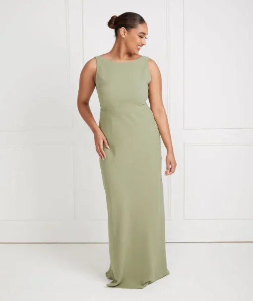 Cowl Back Crepe Bridesmaid Dress - Sage