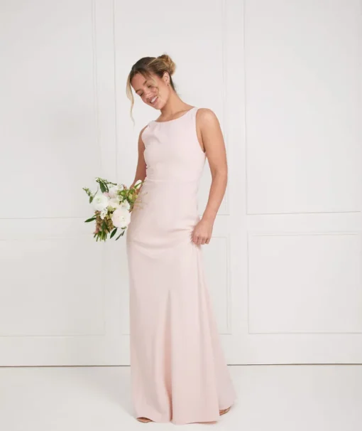 Cowl Back Crepe Bridesmaid Dress - Blush