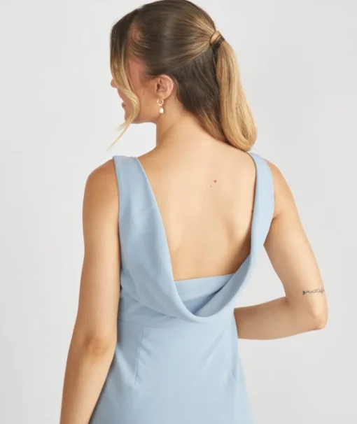 Cowl Back Crepe Bridesmaid Dress - Pale Blue