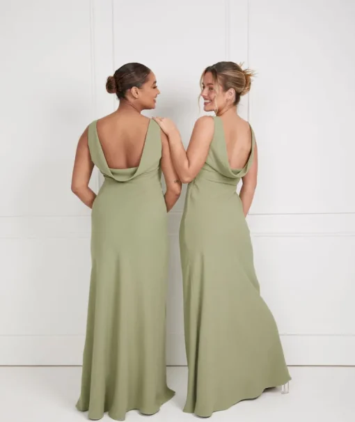 Cowl Back Crepe Bridesmaid Dress - Sage