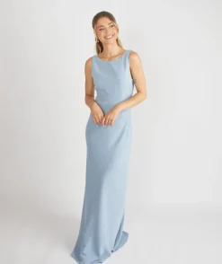 Cowl Back Crepe Bridesmaid Dress - Pale Blue
