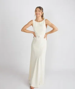 Cowl Back Crepe Bridesmaid Dress - Almond