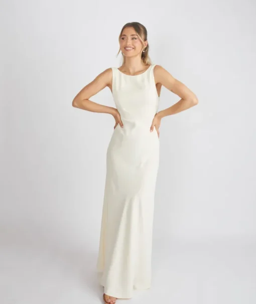 Cowl Back Crepe Bridesmaid Dress - Almond