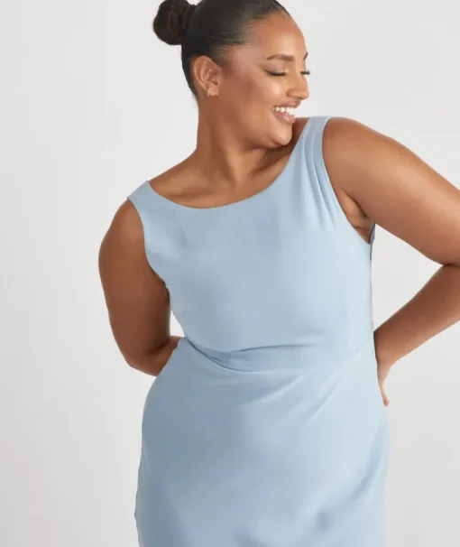 Cowl Back Crepe Bridesmaid Dress - Pale Blue