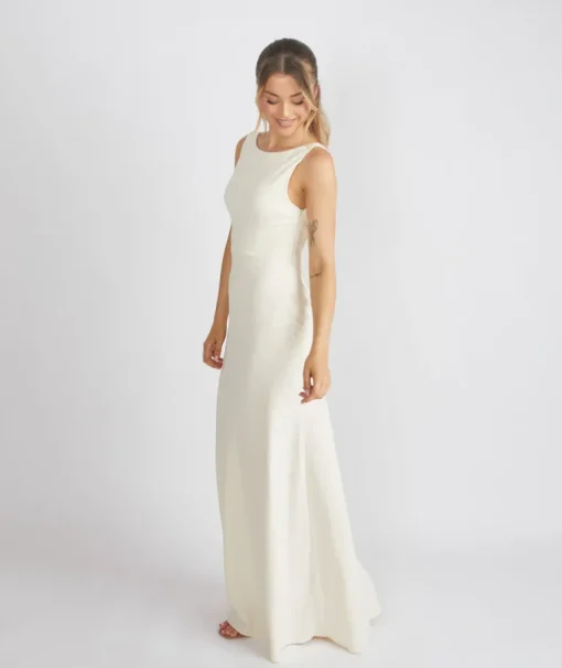 Cowl Back Crepe Bridesmaid Dress - Almond