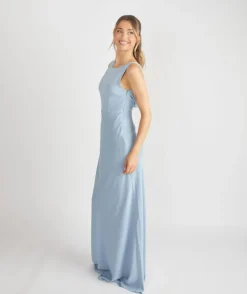 Cowl Back Crepe Bridesmaid Dress - Pale Blue