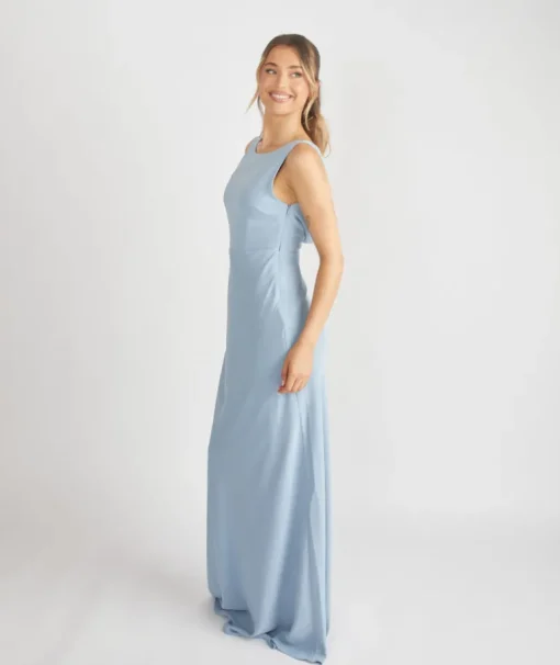 Cowl Back Crepe Bridesmaid Dress - Pale Blue
