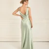 Cowl Back Satin Bridesmaid Dress - Sage