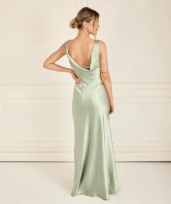 Cowl Back Satin Bridesmaid Dress - Sage