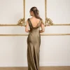 Cowl Back Satin Bridesmaid Dress - Olive