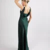 Cowl Back Satin Bridesmaid Dress - Emerald