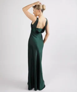 Cowl Back Satin Bridesmaid Dress - Emerald