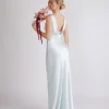 Cowl Back Satin Bridesmaid Dress - Ice Blue