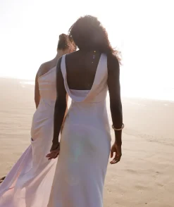 Cowl Back Satin Bridesmaid Dress - Pale Pink