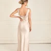 Cowl Back Satin Bridesmaid Dress - Oyster