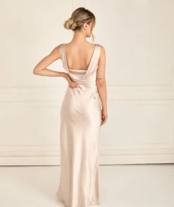 Cowl Back Satin Bridesmaid Dress - Oyster