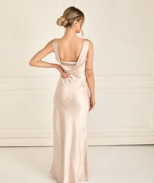 Cowl Back Satin Bridesmaid Dress - Oyster
