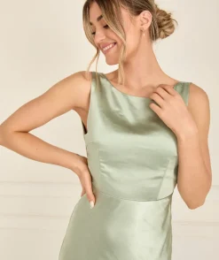 Cowl Back Satin Bridesmaid Dress - Sage